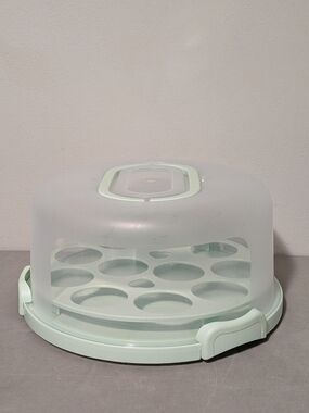 Ohuhu Seafoam Green Cake Carrier W/ Handles Cupcake Holder Bottom Snack Tray
